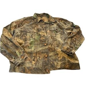 Mens M Vintage Duxbak Camo Denim Jean‎ Jacket Button Down Advantage Timber